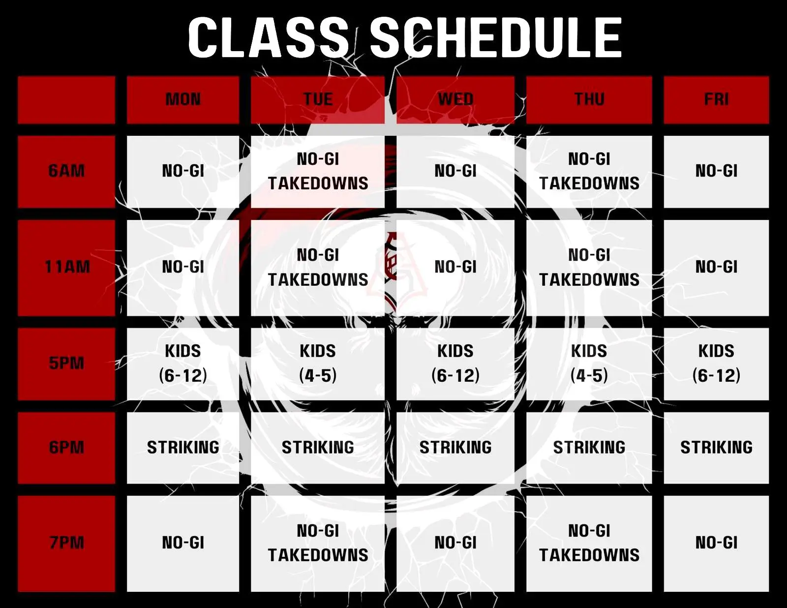 Academy Class Schedule 