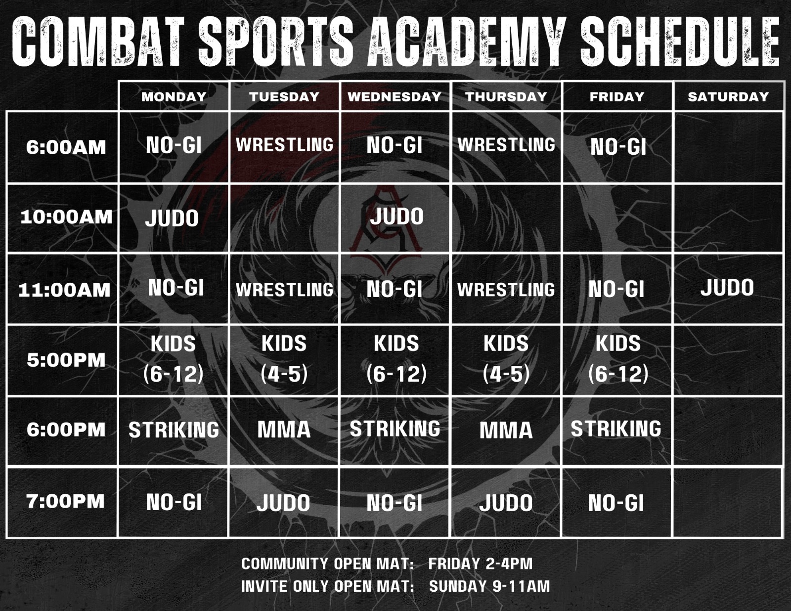 Academy Class Schedule 