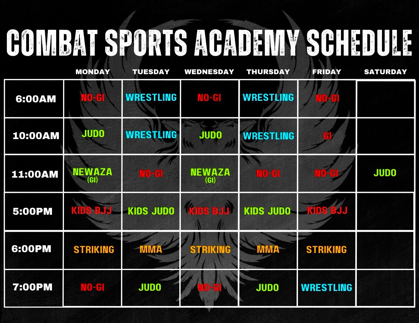 Academy Class Schedule 