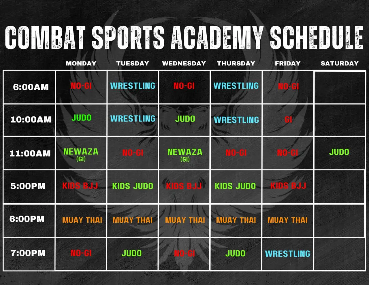 Academy Class Schedule 
