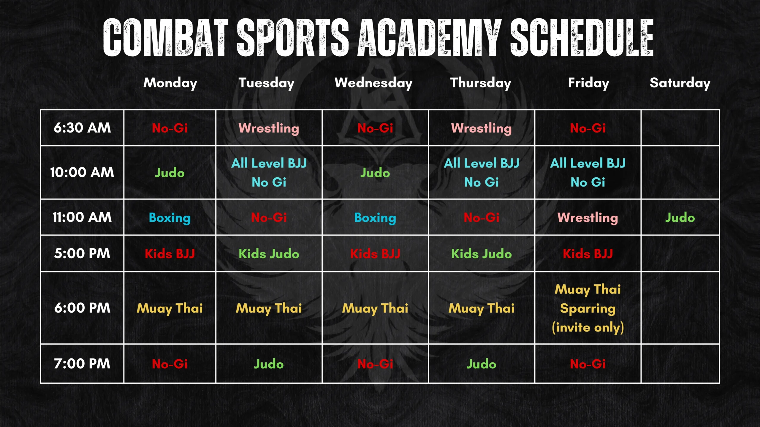 Academy Class Schedule 