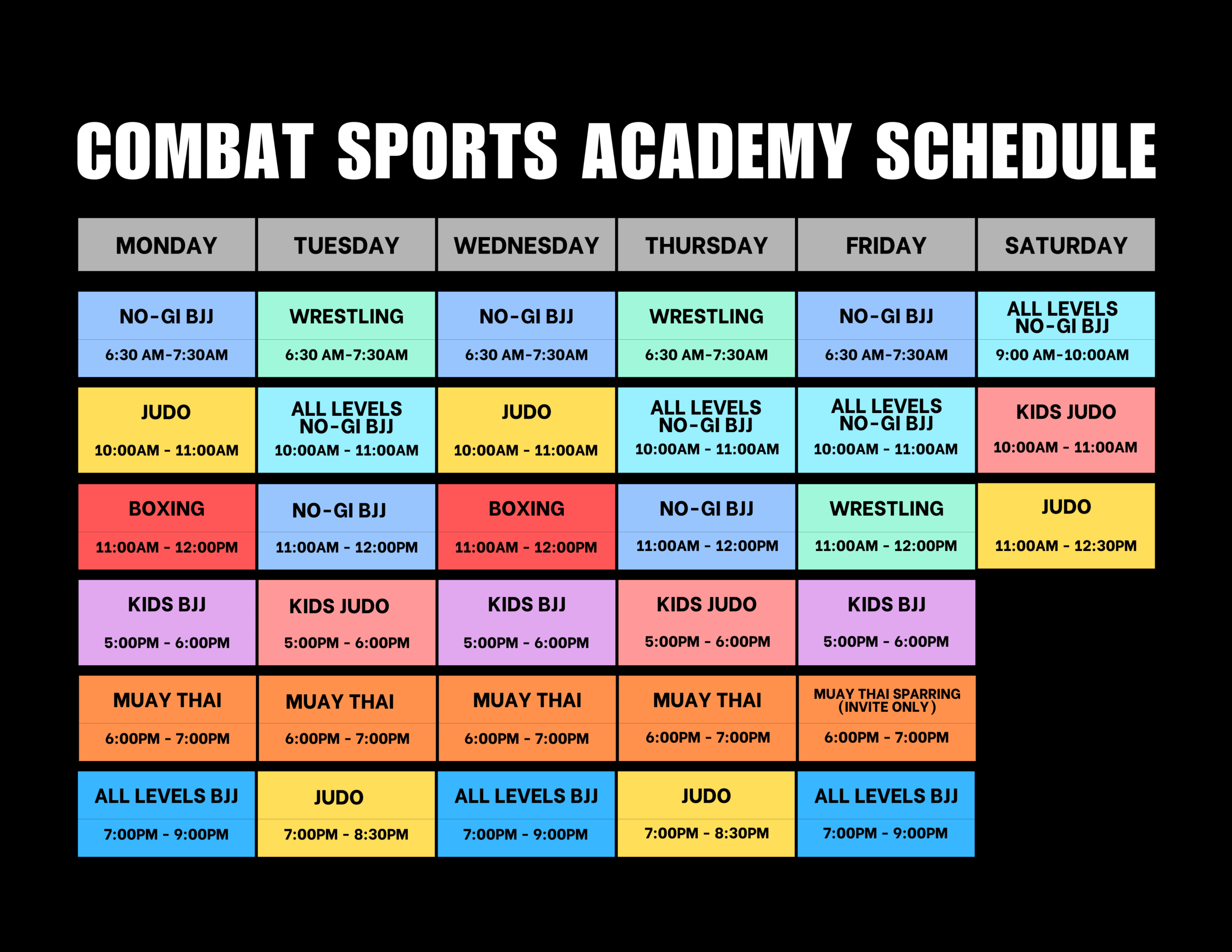 Academy Class Schedule 